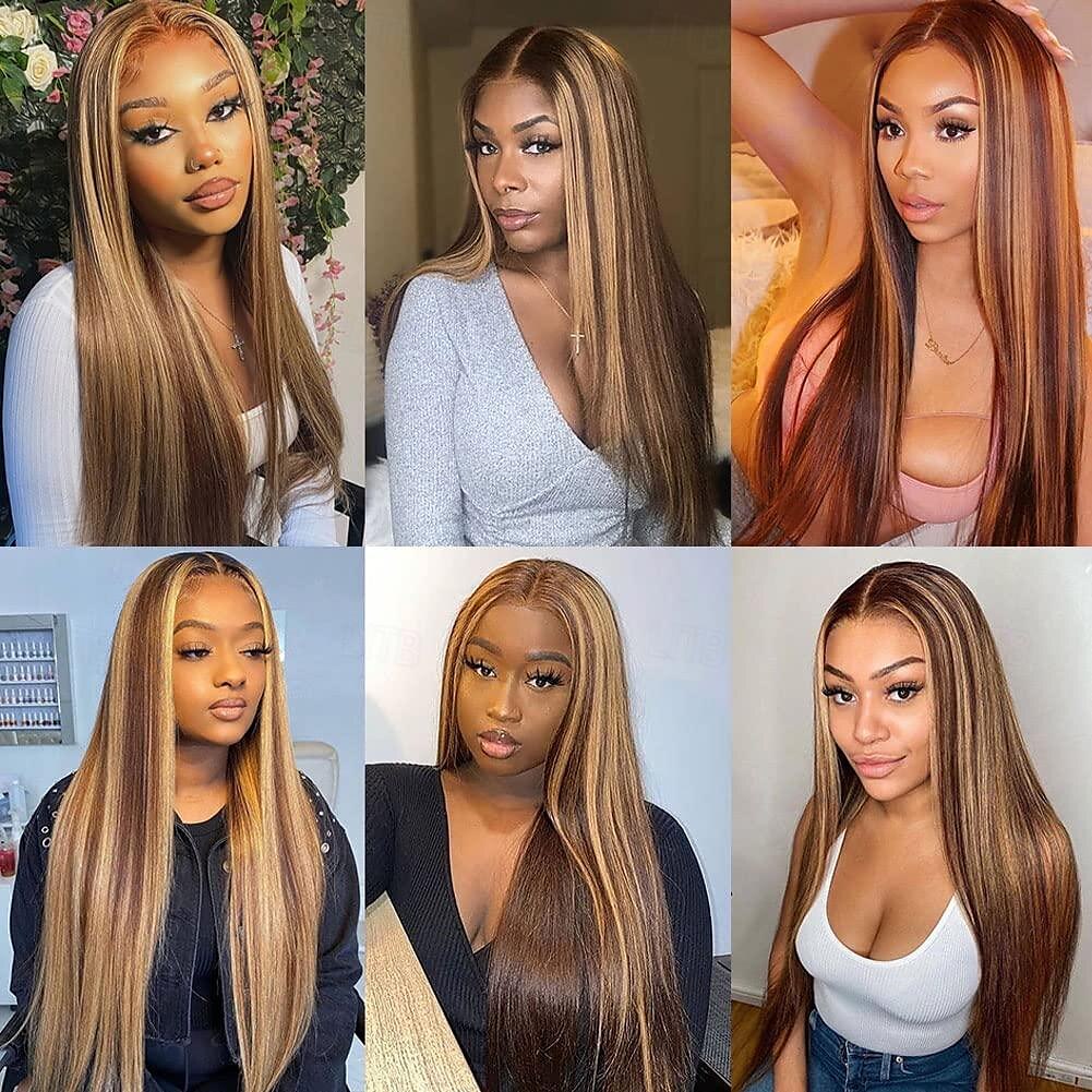 P4/27 Highlight Wigs Pre Plucked Highlight Ombre Lace Front Wig Human Hair Omber P4/27 Hair Wig with Natural Hairline 13X4 HD Transparent Straight Lace Frontal Wigs For Women Brazilian Remy Hair Wig 2025 - $131.99 –P10