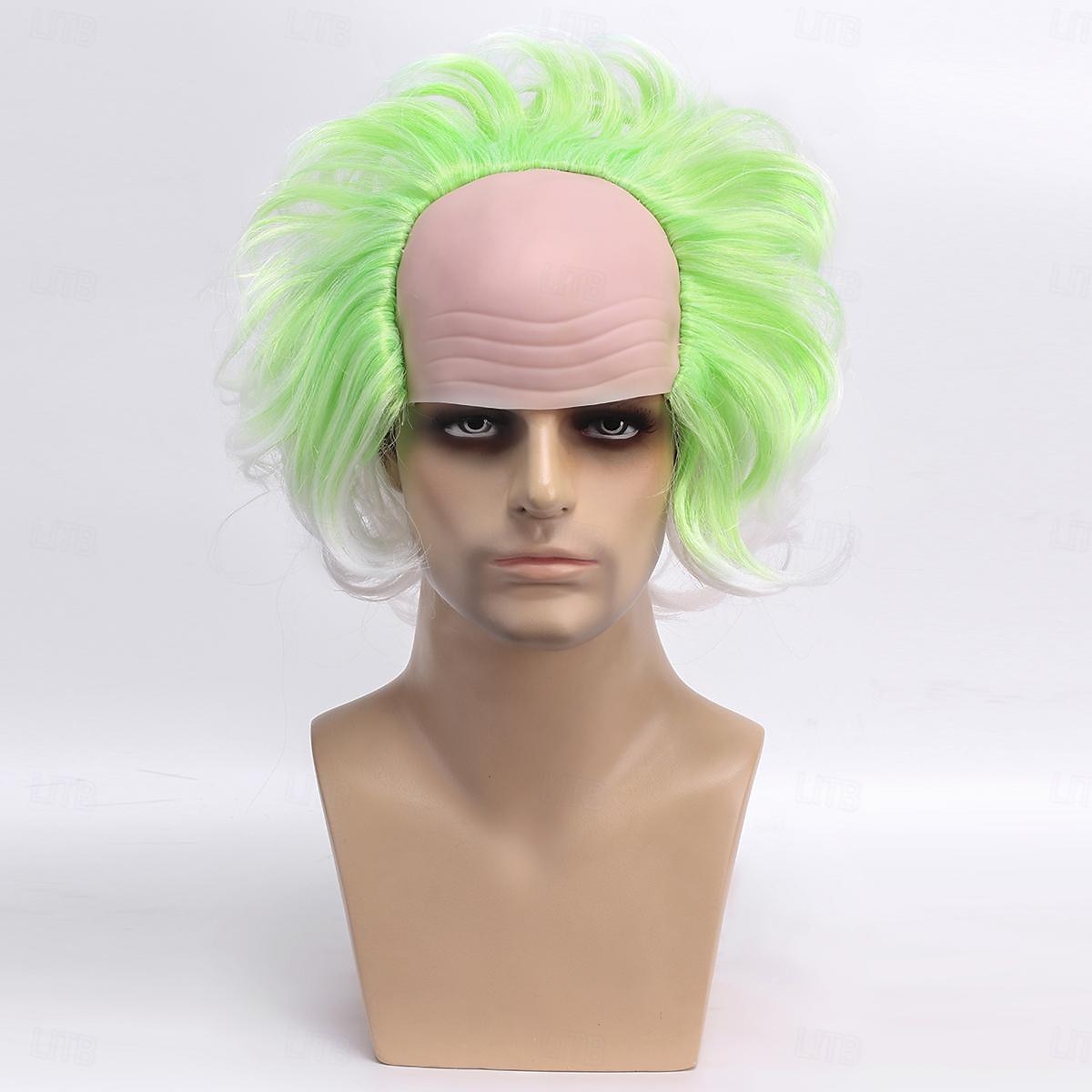 Pánská Beetlejuice 2 cosplay krátká nadýchaná vlnitá klaunská plešatá paruka na karnevalovou párty kostýmové paruky pro dospělé paruky na Halloween 2025 - $21.99 –P6
