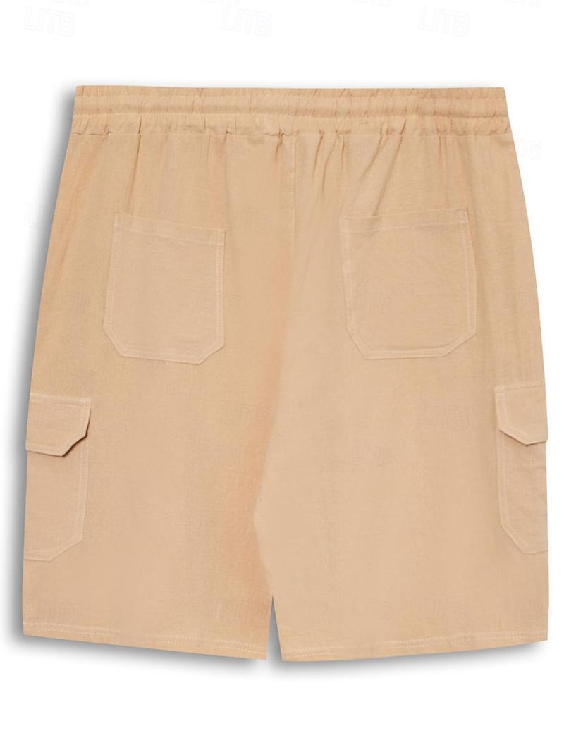 Voor heren Korte broek Linnen korte broek Zomer korte broeken Strandshorts Trekkoord Elastische taille Meerdere zakken Effen Knielengte Feest Strand Hawaii Casual Wit Khaki Inelastisch 2025 - $20.99 –P5