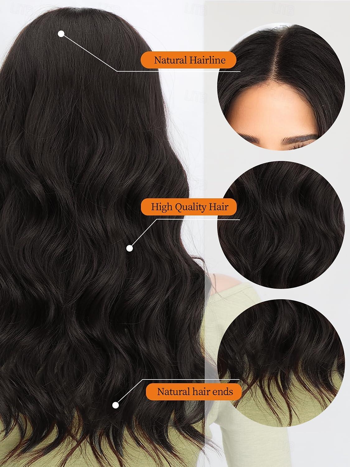 Zwarte pruiken met pony voor vrouwen Lang golvende pruiken met gordijnpony Natuurlijke pruik Hittebestendig Charmant synthetisch haar voor dagelijks feestgebruik 22 inch 2025 - $18.99 –P6