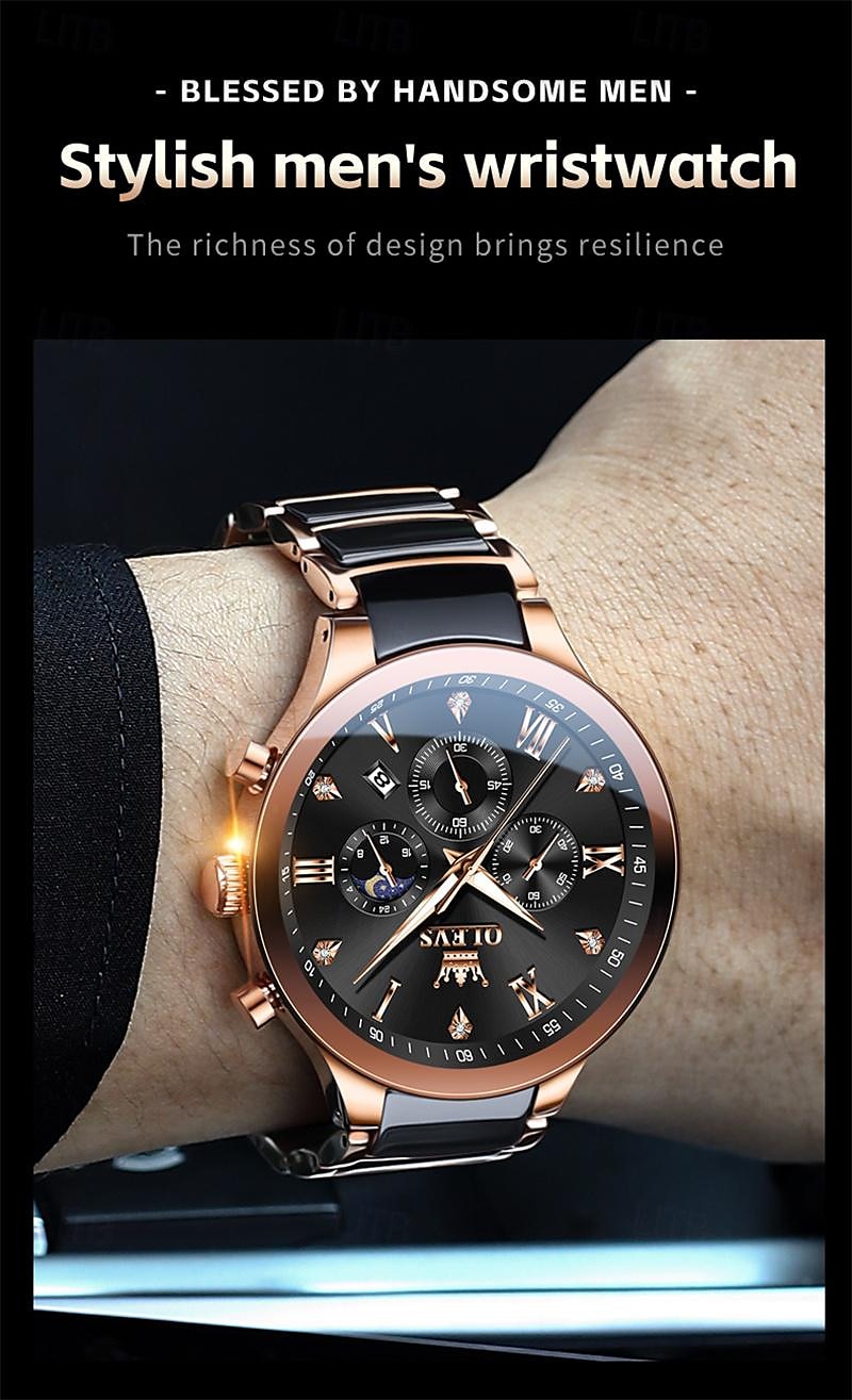 Новые часы Olevs Brand Men's с светящимся хронографом календарем 24 часа многофункциональными кварцевыми часами для бизнеса керамические водонепроницаемые наручные часы 2025 - $61.99 –P10