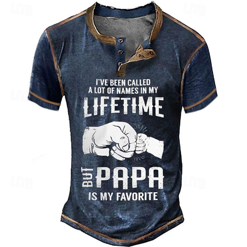 Férfi Rövid Ujjú Henley Grafikus Póló "Papi A Kedvencem" Apa Ajándék 2025 - $21.99 –P3