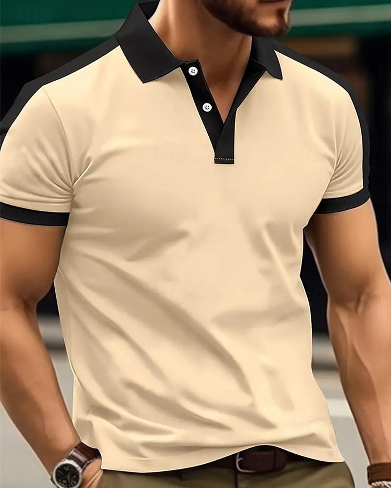 Men's Golf Shirt Golf Polo Work Casual Lapel Short Sleeve Basic Modern Color Block Patchwork Button Spring & Summer Regular Fit Wine Navy Blue sky blue Gold Beige Coffee Golf Shirt 2025 - $18.99 –P7