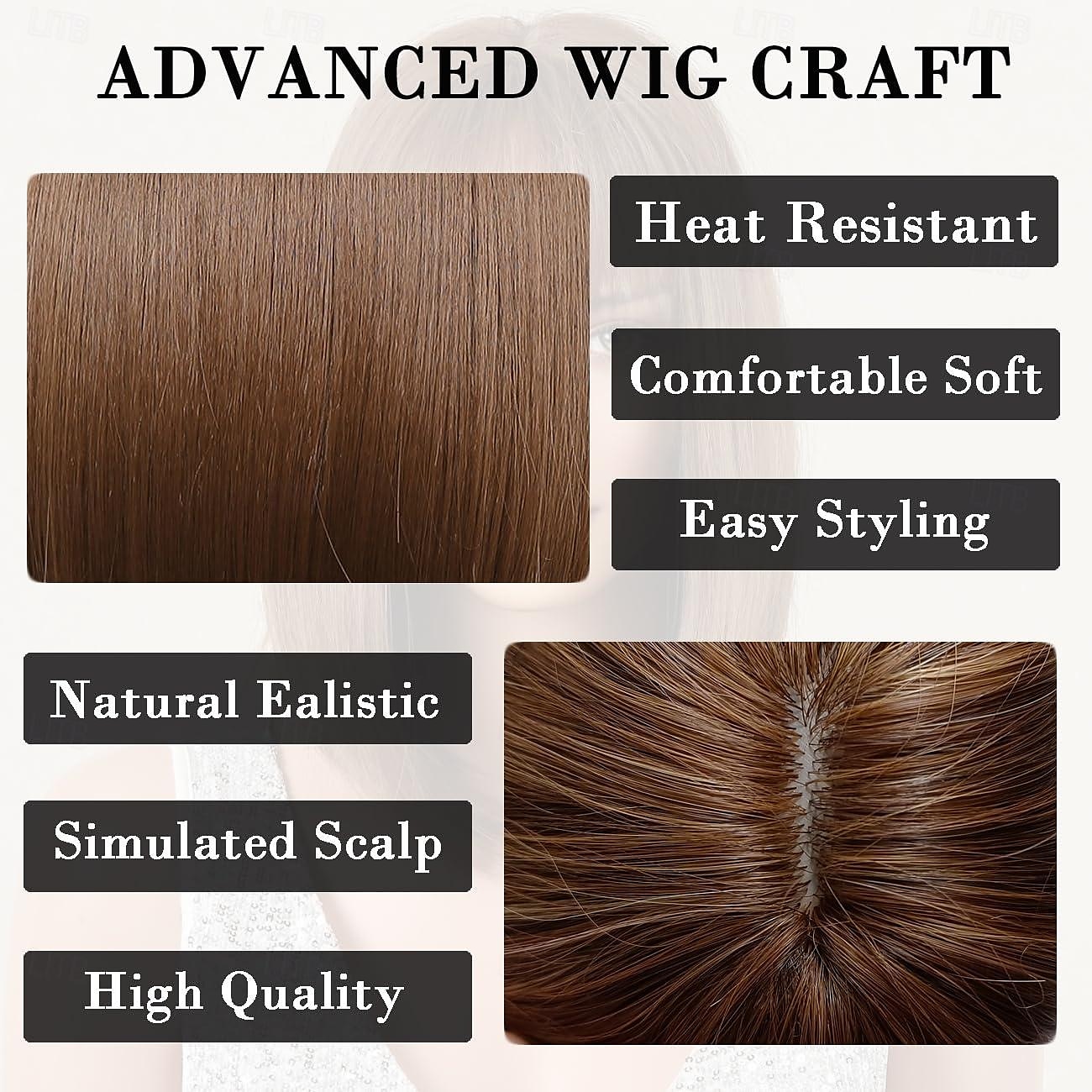 parrucca marrone scuro castano scuro biondo castano ramato con frangia parrucche naturali corte e diritte per le donne parrucche sintetiche lunghe fino alle spalle per il cosplay quotidiano del 2025 a $19.99 –P2