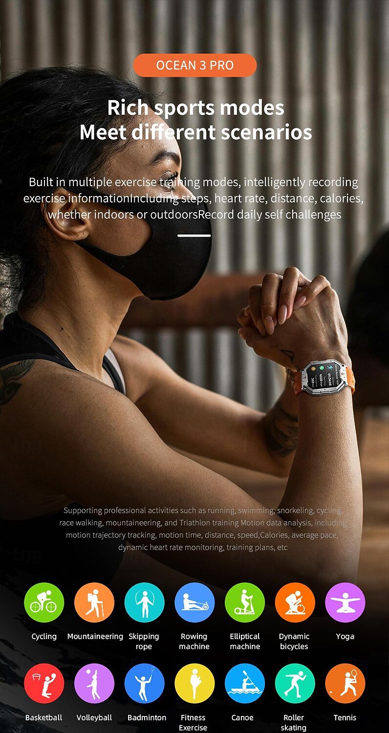 LOKMAT OCEAN 3 PRO Reloj inteligente 2.1 pulgada Smartwatch Reloj elegante Bluetooth Podómetro Recordatorio de Llamadas Seguimiento de Actividad Compatible con Android iOS Mujer Hombre Larga espera 2025 - $42.99 –P14