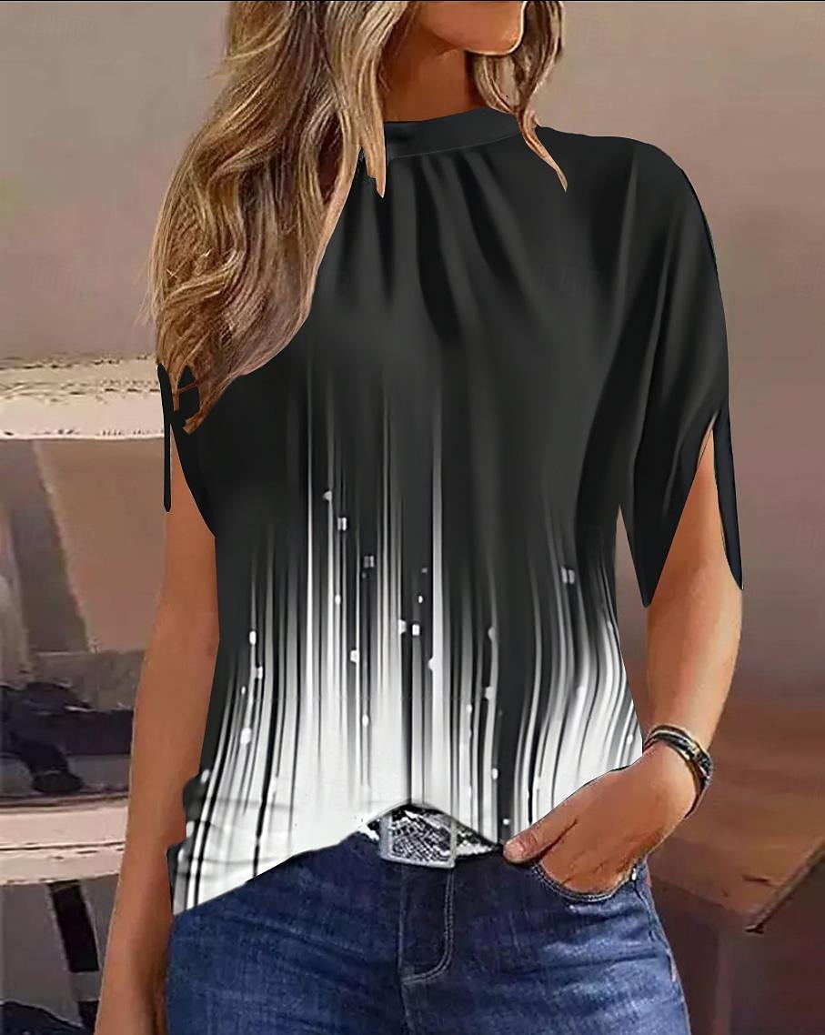 Femmes Chemisier Graphique Marbre Élégant Occasionnel Manche Courte Col haut Hauts Réguliers Quotidien Fête Noir Blanche Vert Été de 2025 ? $19.99 –P2