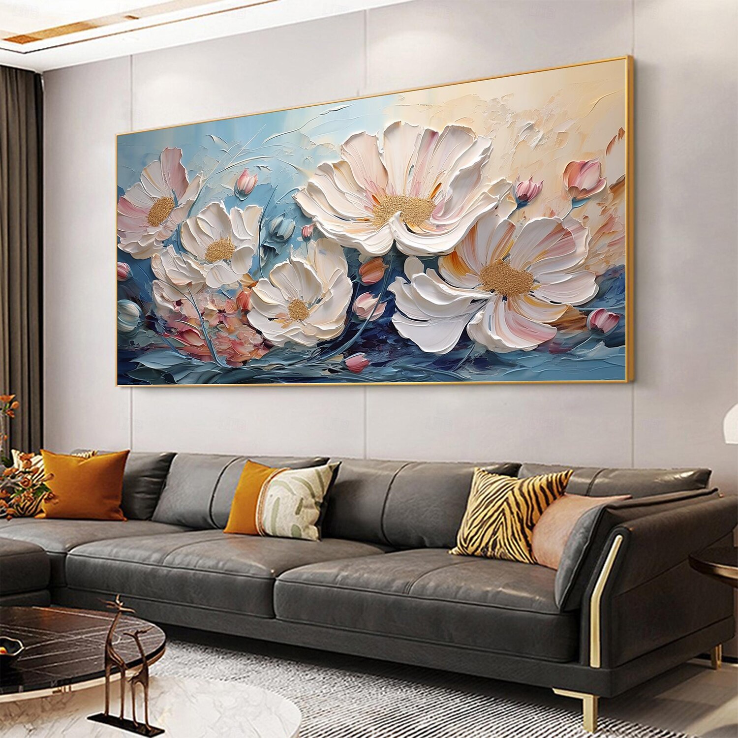 Peinture à l'huile de fleur blanche originale faite à la main sur toile décor d'art mural rose peinture de fleur de texture épaisse pour la décoration intérieure avec cadre étiré/sans peinture de de 2025 ? $139.99 –P4