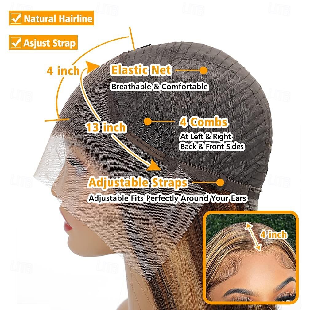 P4/27 Highlight Wigs Pre Plucked Highlight Ombre Lace Front Wig Human Hair Omber P4/27 Hair Wig with Natural Hairline 13X4 HD Transparent Straight Lace Frontal Wigs For Women Brazilian Remy Hair Wig 2025 - $131.99 –P8