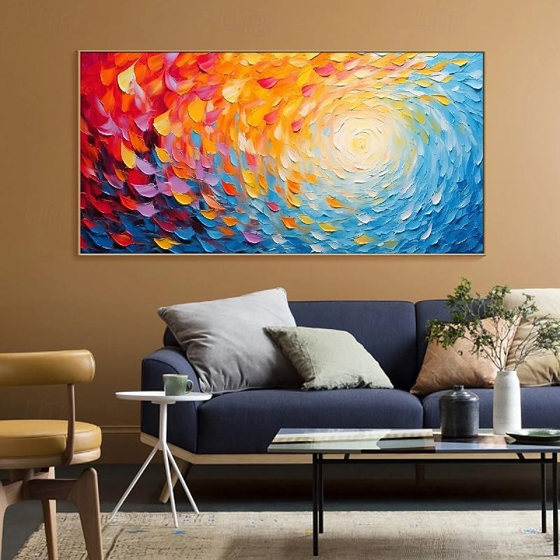 flammande solmålning på duk handmålad färgglad strålande solkonst texturerad väggkonst boho canvas väggkonst färgglad textur oljemålning för vardagsrumskonst fantastisk heminredning 2025 - $108.99 –P4