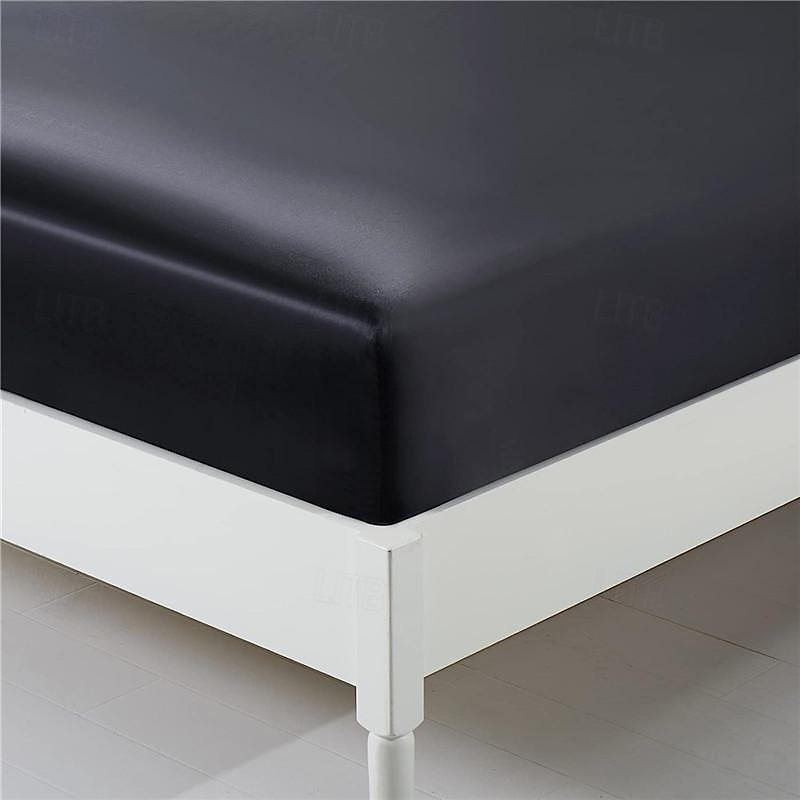 Cooling Satin Fitted Sheet Solid Color Mattress Cover with Elastic Band Bedsheet Single Double Queen King Size Fit Sheet 2025 - $18.49 –P12