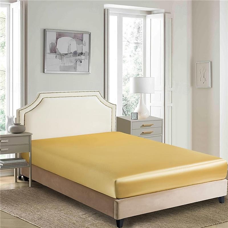 Cooling Satin Fitted Sheet Solid Color Mattress Cover with Elastic Band Bedsheet Single Double Queen King Size Fit Sheet 2025 - $18.49 –P20