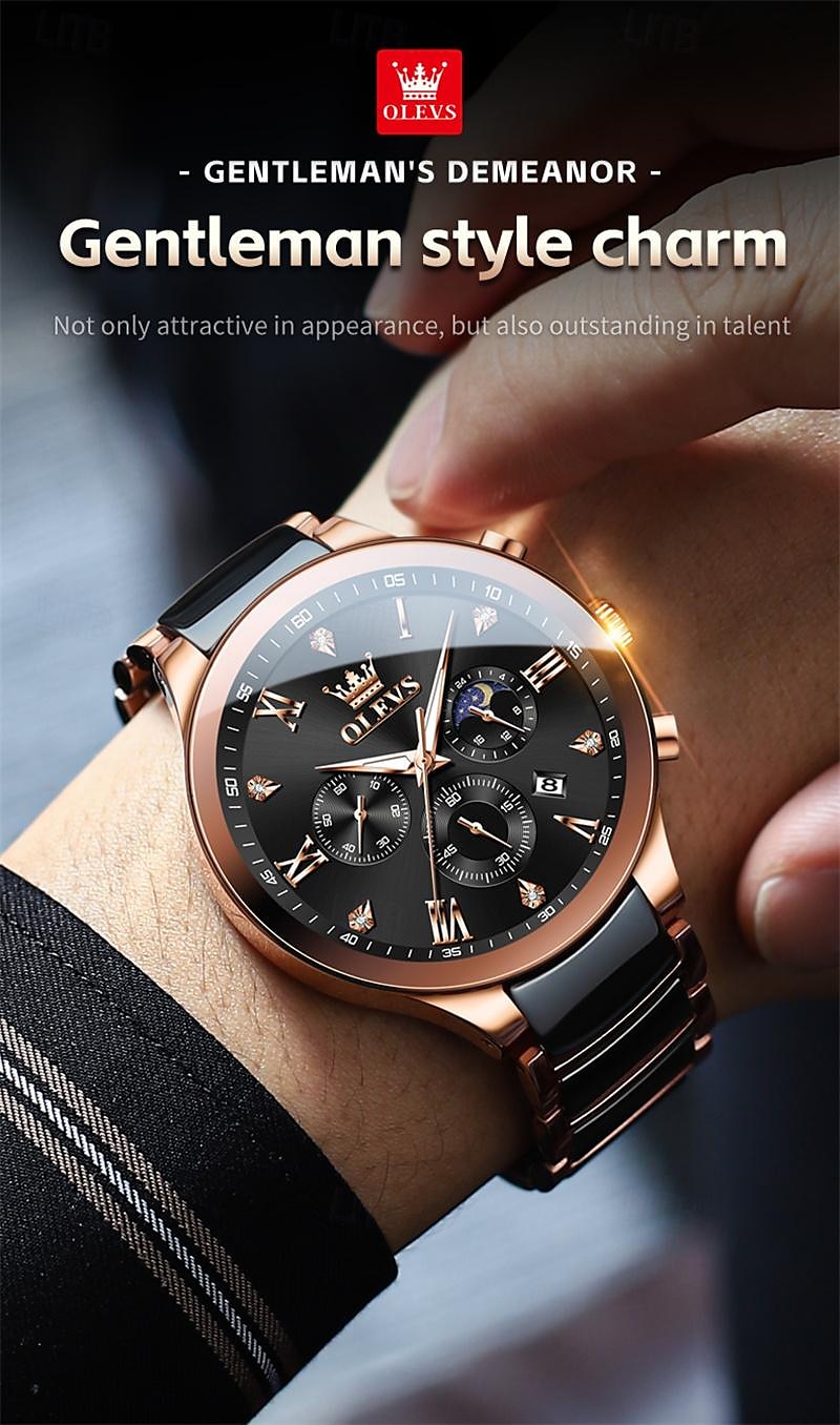 Новые часы Olevs Brand Men's с светящимся хронографом календарем 24 часа многофункциональными кварцевыми часами для бизнеса керамические водонепроницаемые наручные часы 2025 - $61.99 –P8