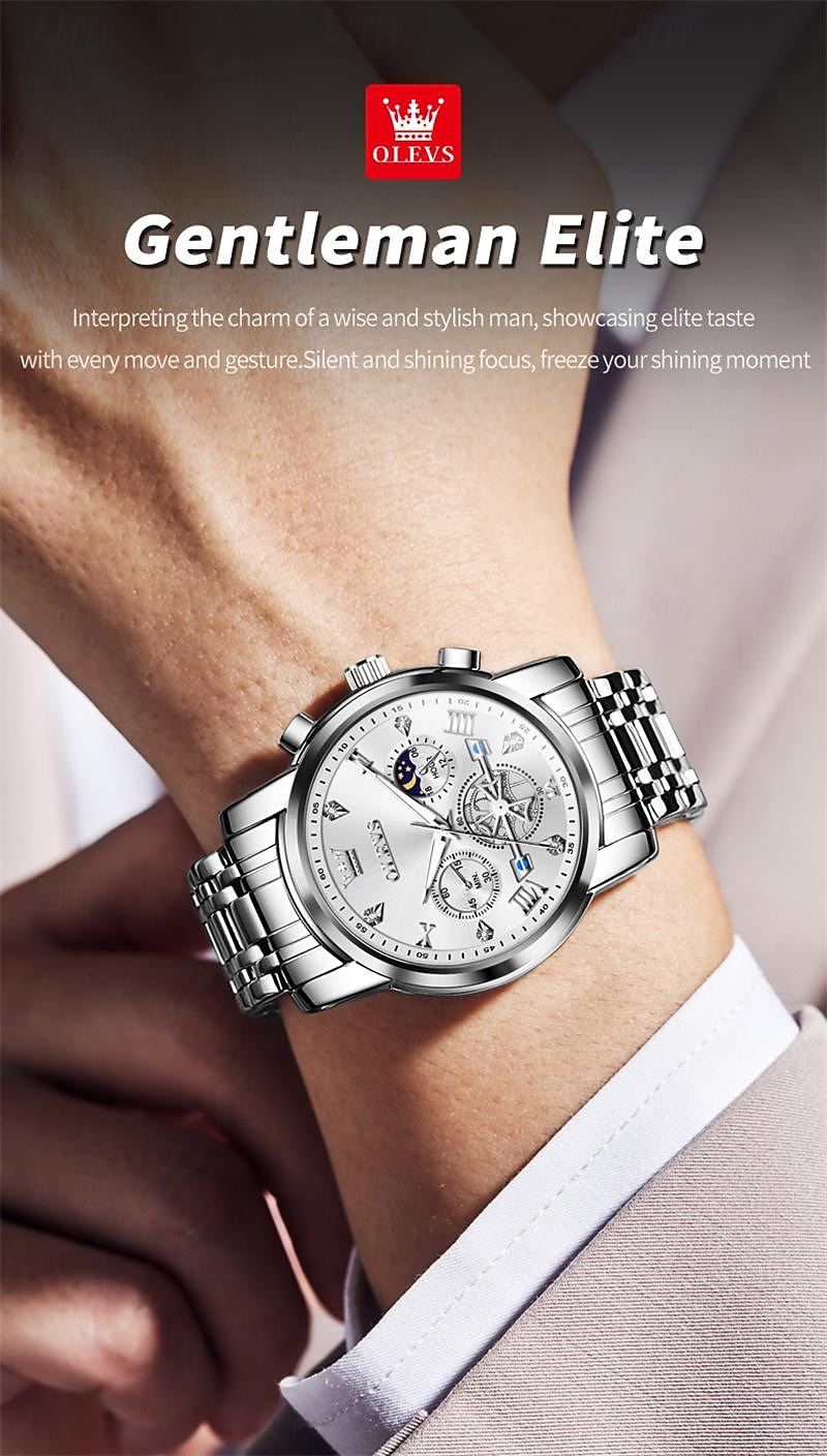 New Olevs Brand Men'S Watch Luminous Chronograph 24-Hour Indication Quartz Watch Business Steel Belt Men'S Waterproof Wristwatch 2025 - $34.99 –P16