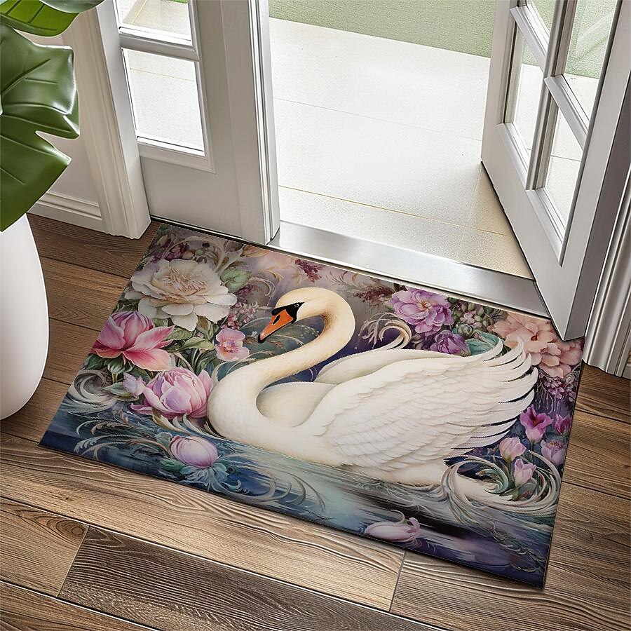 Schwanenblumen Fußmatte Küchenmatte Bodenmatte rutschfester Bereich Teppich Ölfester Teppich Indoor Outdoor Matte Schlafzimmer Dekor Badezimmermatte Eingangsbereich Teppich 2025 - $15.49 –P6