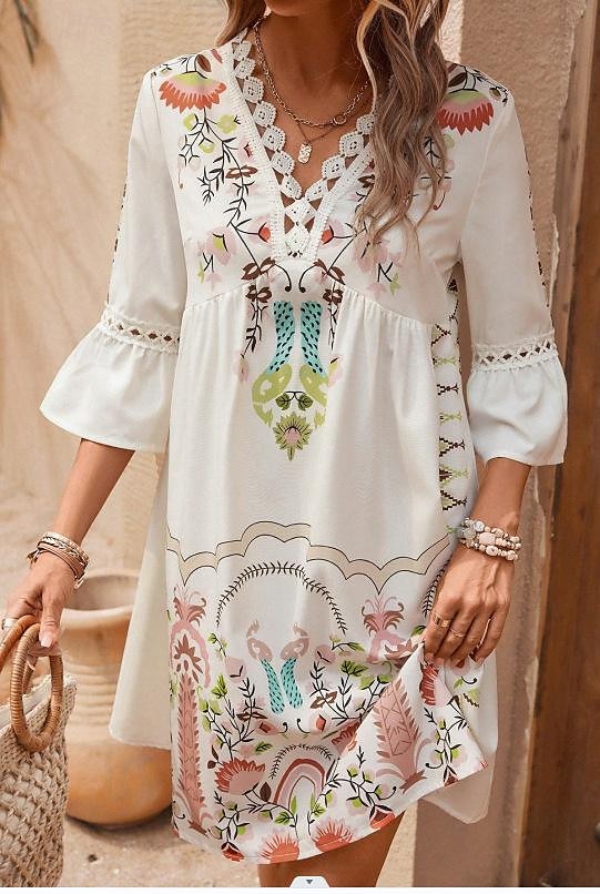 Dámské Midi šaty Šifonové šaty Boho Chic šaty Boho šaty Elegantní šaty Elegantní Čechy Vinobraní Dovolená Denní Rande Štíhlý Květinový Krátký rukáv Do V Černá Světlá růžová Rubínově červená Béžová 2025 - $35.99 –P11