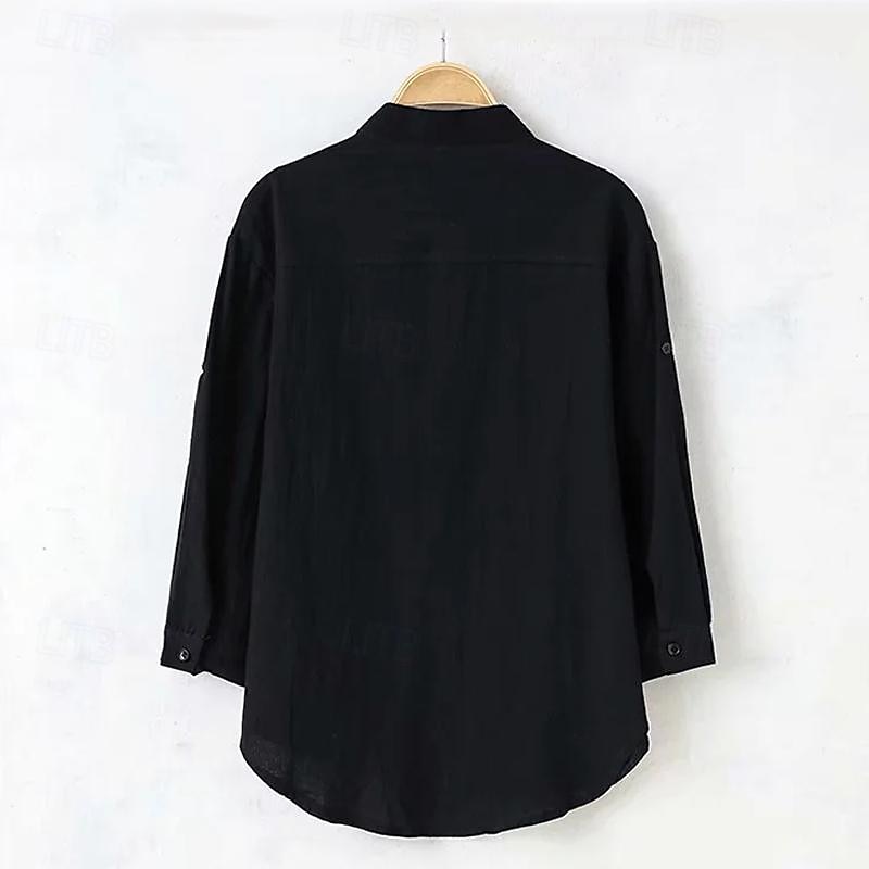 Per uomo Camicia camicia di lino Camicia con colletto cinese Camicia con colletto alla coreana Maglietta informale Camicia di cotone Liscio Da mare Hawaiano Nero Bianco Verde militare Manica a 3/4 A del 2025 a $16.49 –P8
