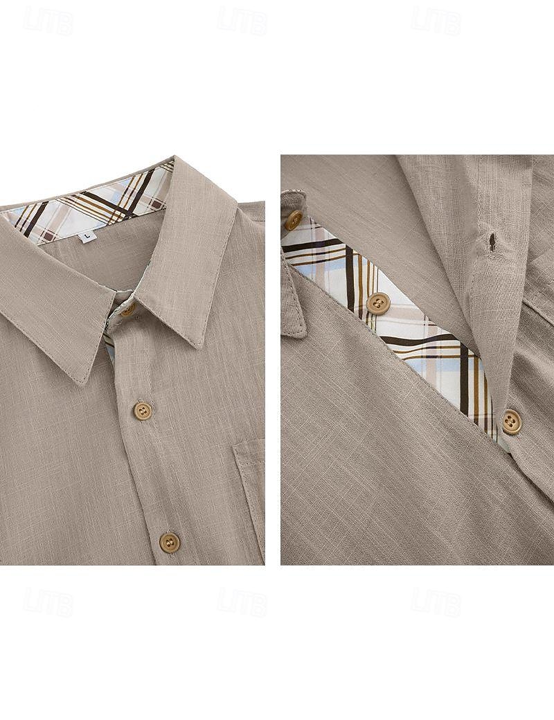 Homme Chemise Lin Chemisette Chemise d'été Tenues de plage Chemise décontractée Chemise boutonnée Plein Vacances Curise Blanche Bleu Vert Kaki Manche Courte Revers Printemps été Vêtement Tenue Poche de 2025 ? $21.99 –P3