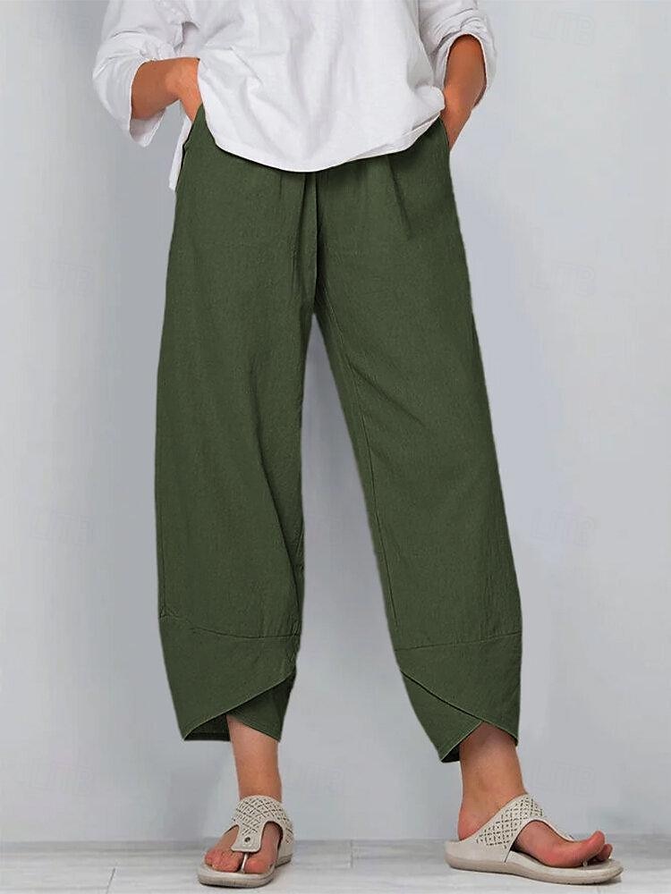 Dames Katoenen linnen broek Broeken Casual / Dagelijks Enkellengte Effen Zijzakken Ademend Comfortabel Inelastisch Weekend Zwart Wijn Groen Khaki Lente zomer Normale pasvorm 2025 - $23.99 –P5
