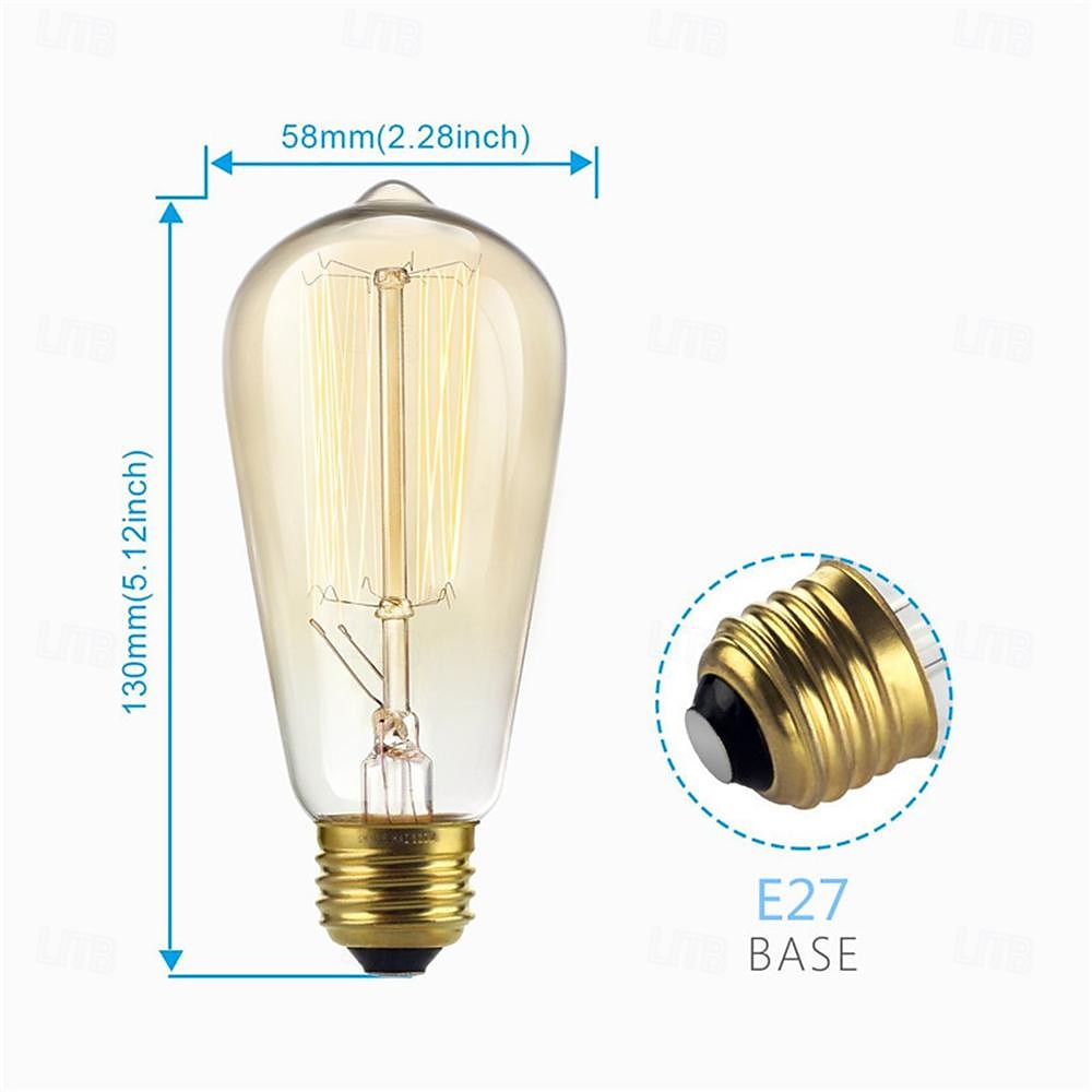 3pcs/6pcs 40W Incandescent Vintage Edison Light Bulb E27 Dimmable Retro Lamp ST58 Decorative for Home Living Room, Bedroom and Dining Room 2026 - $16.99 –P2