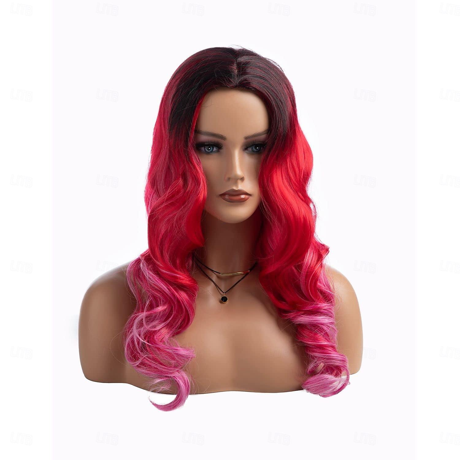 parrucche lunghe ricce ondulate rosso rosa per le donne parrucca cosplay di Halloween per feste quotidiane sintetiche naturali con parte centrale con berretto per parrucca da 21 pollici del 2025 a $18.99 –P3