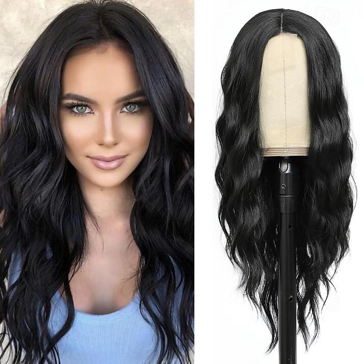 parrucche nere per le donne parrucche di capelli ricci ondulati lunghi da 18 pollici con frangia parrucche sintetiche di ricambio parrucca in fibra resistente al calore costume da festa del 2025 a $19.99 –P9