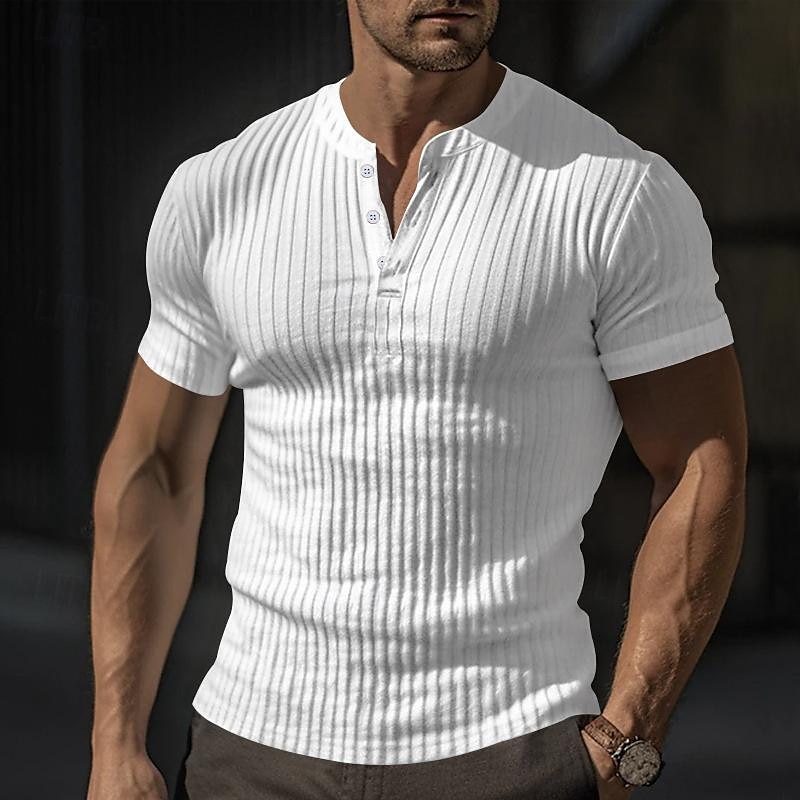 Men's Button T Shirt T Shirt Henley Shirt Tee Short Sleeve V Neck Spring & Summer Plain Pit Strip Fashion Designer Basic Vacation Street Going out Wine Black White Top Tee for Men 2025 - $12.49 –P1