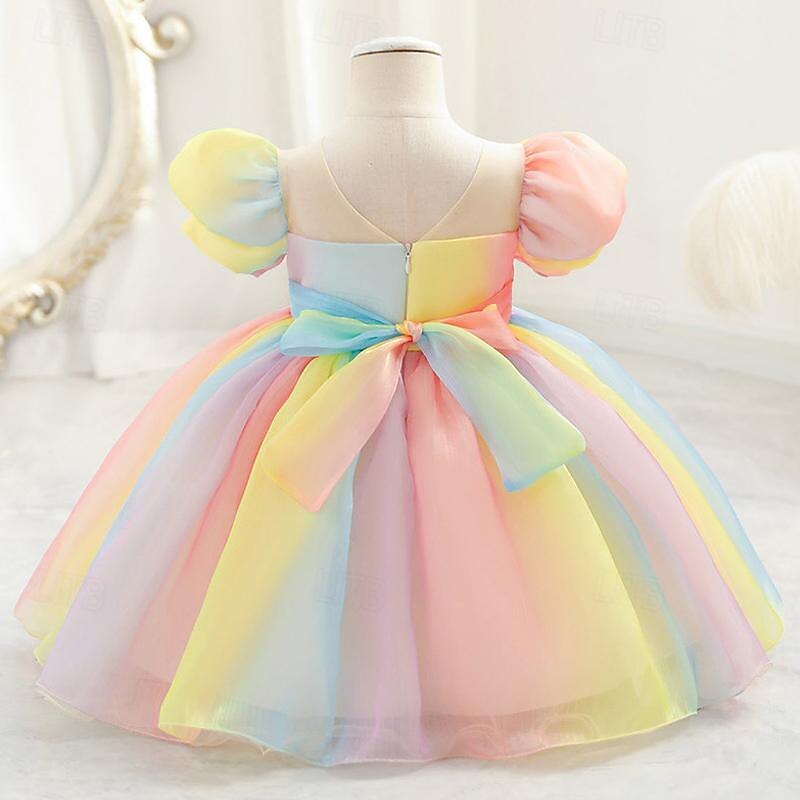 Tout-petit Fille Robe de Soirée Arc-en-ciel Manche Courte Mariage Soirée Mignon Princesse Polyester Été Printemps 3-7 Ans Multicouleur de 2025 ? $25.99 –P2