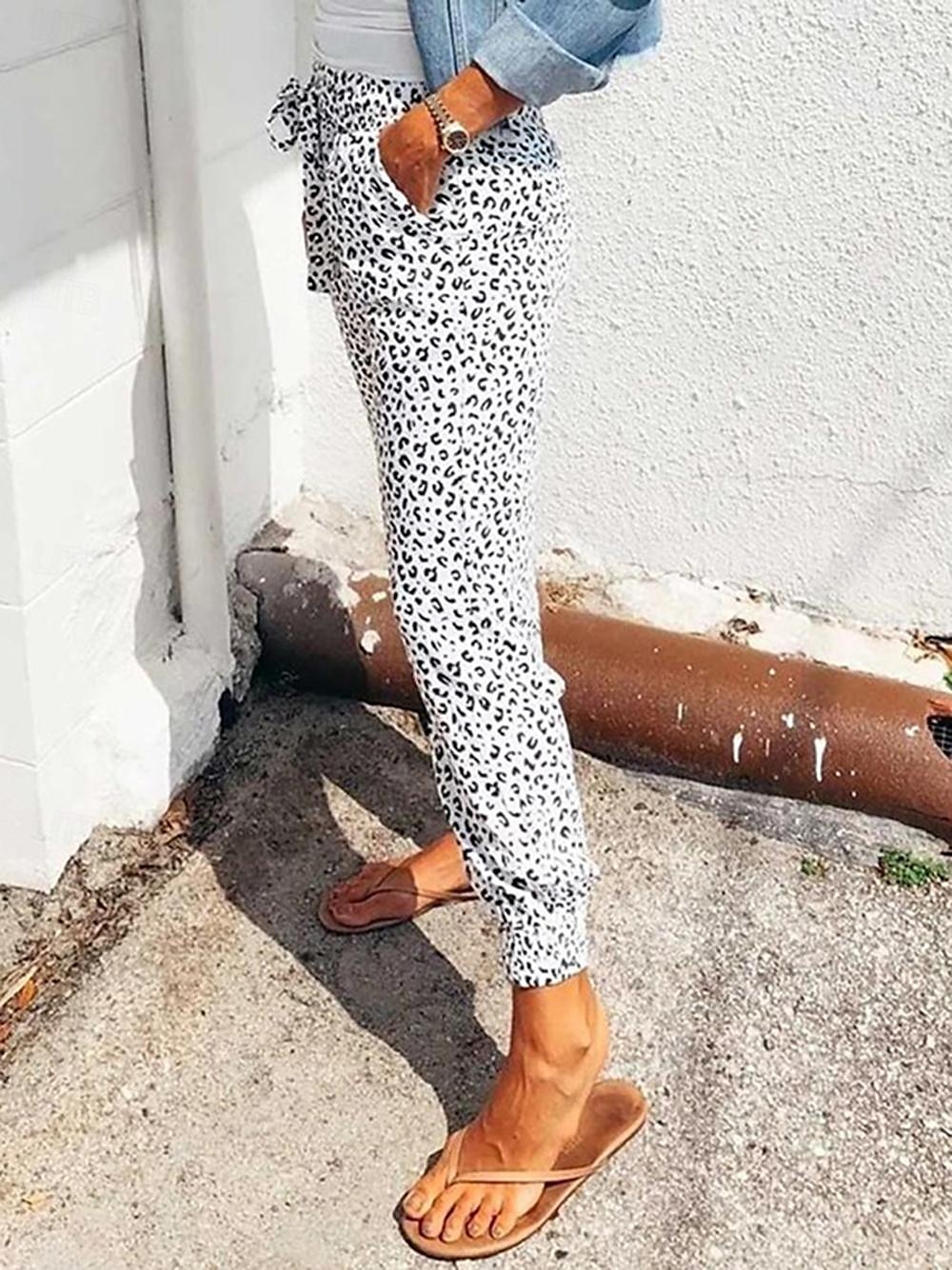 Dámské Kalhoty Běžecké kalhoty Běžné Denní Po kotníky Leopard Šňůrky Boční kapsy Prodyšnost Pohodlné Lehce elastické Jdeme ven Víkend Bílá Hnědá Trávová zelená Šedá Jaro léto Běžný 2025 - $18.99 –P2