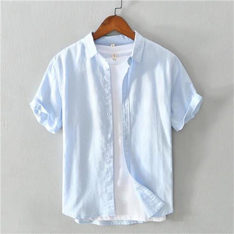 Men's Shirt Linen Shirt Casual Shirt Cotton Shirt Plain Vacation Street White Sky Blue Khaki Light Grey Short Sleeve Turndown Summer Clothing Apparel Button-Down 2025 - $16.49 –P9