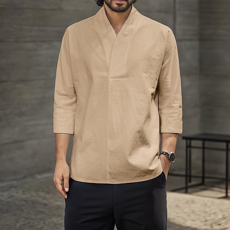 Per uomo Camicia Camicia in lino e cotone Camicia in cotone bianco Maglietta informale Liscio Hawaiano Per eventi Nero Bianco Giallo Blu marino Maniche a 3/4 A V Primavera estate Abbigliamento del 2025 a $19.99 –P7