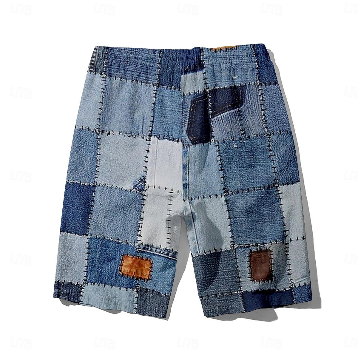 Men's Denim Color block stitching Swim Trunks Swim Shorts Board Shorts Mid Waist Hawaiian Casual Holiday Beach Drawstring with Mesh lining Elastic Waist Designer Clothing Apparel 2025 - $17.99 –P3