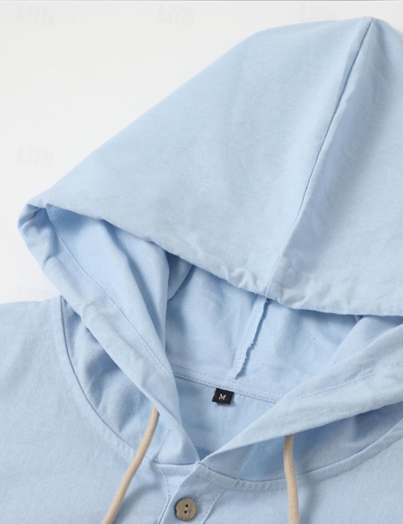 Hombre Camisa camisa de lino Plano Casual Diario Negro Blanco Azul Piscina Caqui Manga Larga Con Capucha Primavera verano Ropa Botones 2025 - $25.99 –P3
