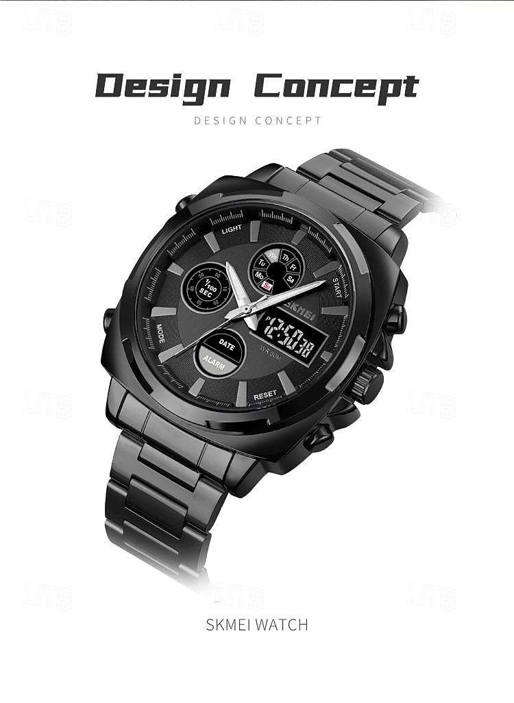 SKMEI Men's Full Steel LED Electronic Watch, Luxury Dual Time, Chronograph Digital Clock, Sports Waterproof Wristwatch 2025 - $47.19 –P2