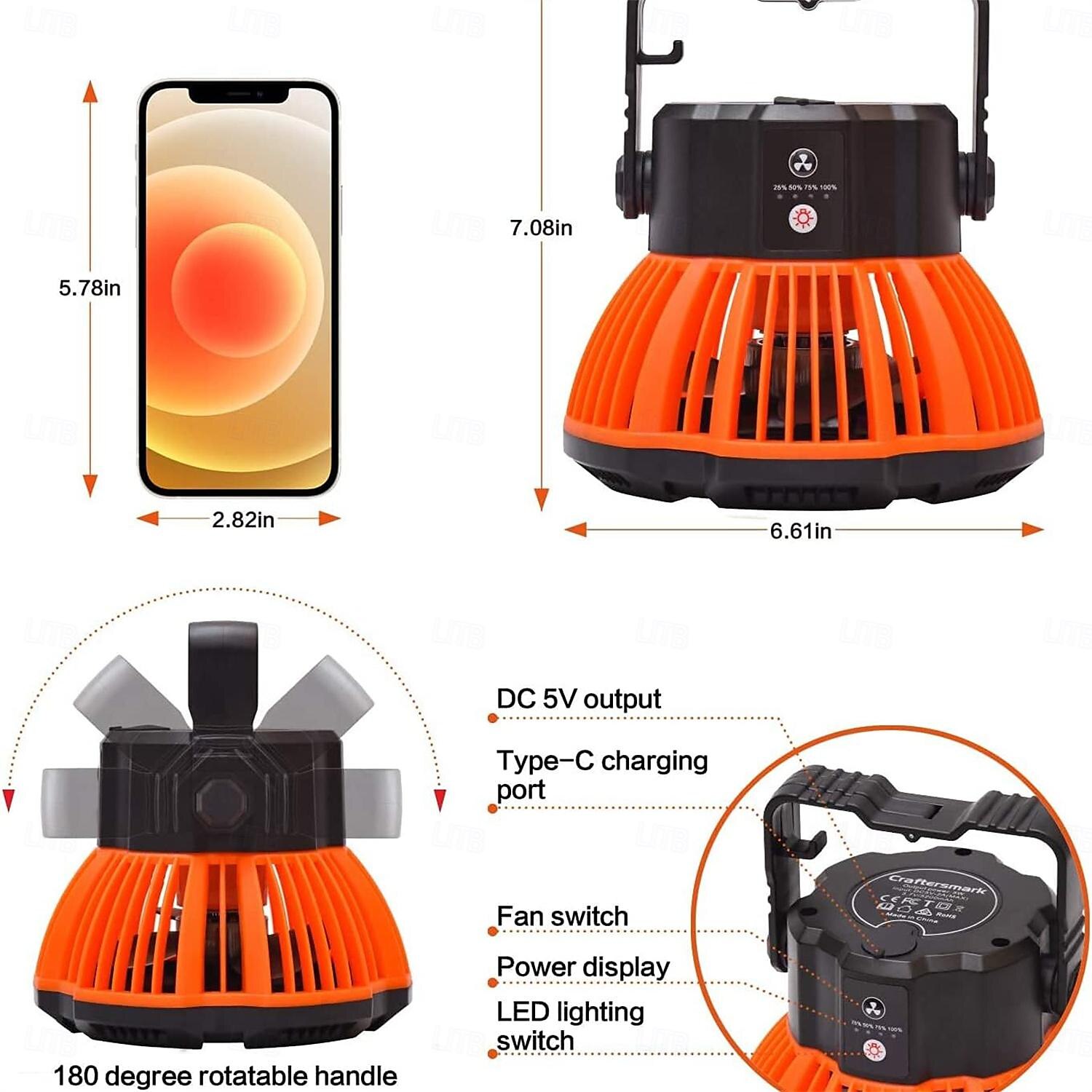 Battery Operated Fan with Light for Camping Tent & Hammock, 2 in 1 Remote USB Rechargeable Small Desk Fan With LED Lighting & Hanging Hook for Outdoor Camping, Office 2025 - $45.99 –P2