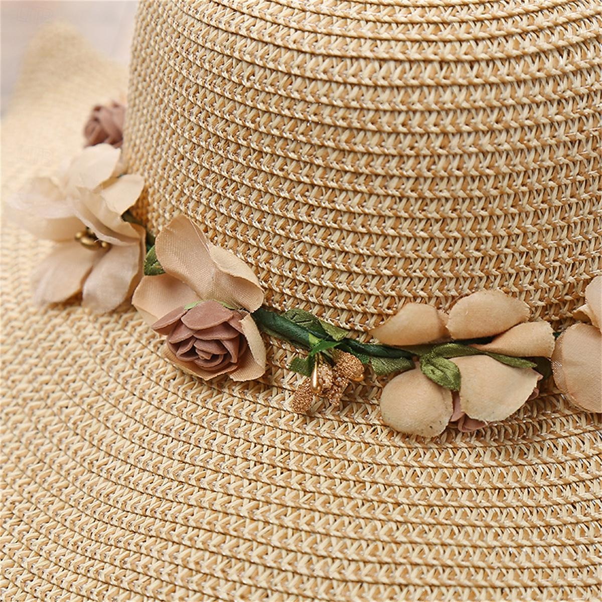Women's Hat Sun Hat Portable Sun Protection Outdoor Holiday Beach Flower Pure Color 2025 - $9.49 –P8