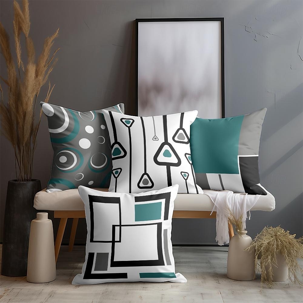 Housse de coussin décorative à motif géométrique bleu, taie d'oreiller carrée douce, pour chambre à coucher, salon, canapé, chaise, 4 pièces de 2025 ? $19.99 –P10