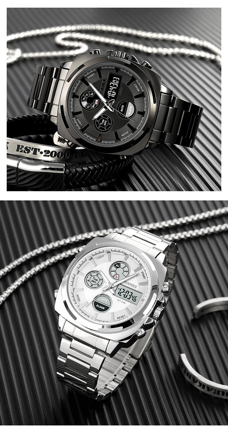 SKMEI Men's Full Steel LED Electronic Watch, Luxury Dual Time, Chronograph Digital Clock, Sports Waterproof Wristwatch 2025 - $47.19 –P11