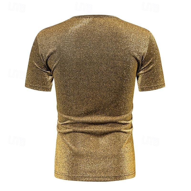 Retro Vintage 1980s Shiny Metallic T-shirt Disco Men's Halloween Carnival Masquerade Performance Club Pride Parade Adults' T-shirt Spring & Summer 2025 - $20.99 –P2