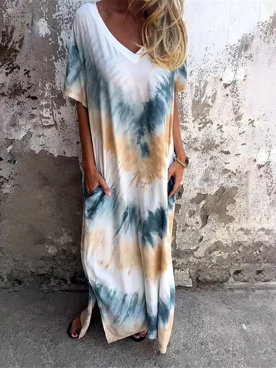 Femme robe longue Robe casual Robe t-shirt Robe d'été mode Décontractées Vacances du quotidien Standard Tie Dye Manche Courte Col V Rose Claire Bleu Orange Vert Eté de 2025 ? $41.99 –P1
