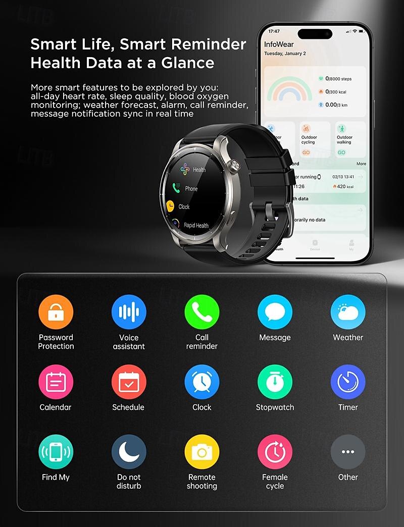 Joyroom JR-FV1 Smart Watch 1.43 inch Smartwatch Fitness Running Watch Bluetooth Pedometer Call Reminder Fitness Tracker Compatible with Android iOS Women Men Long Standby Hands-Free Calls Waterproof 2025 - $97.99 –P11