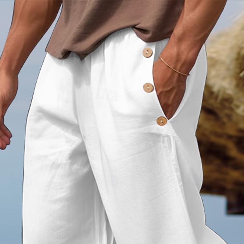 Homme Pantalon en lin Pantalon pantalon été Cordon Taille elastique Plein Confort Respirable Toute la longueur Casual du quotidien Vacances Mode Style classique Blanche Bleu de 2025 ? $25.99 –P11