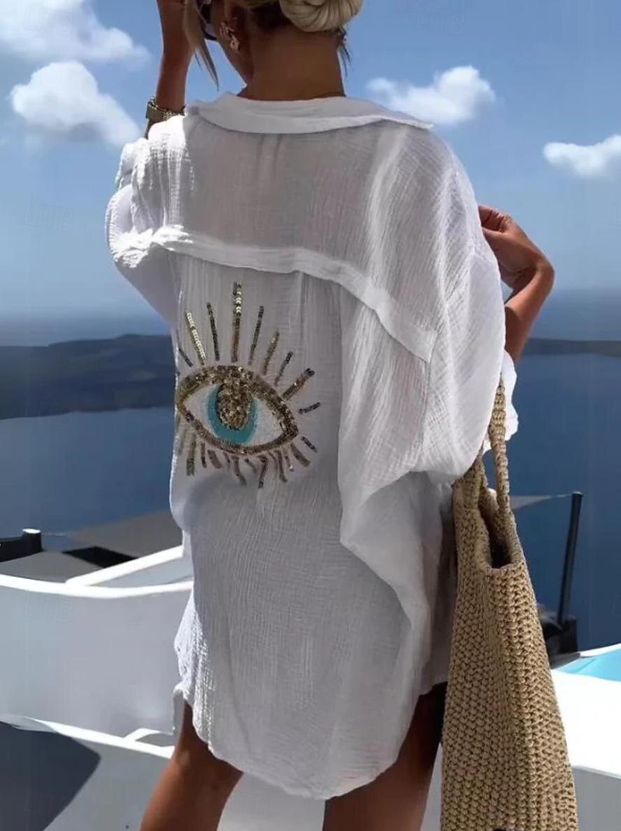 Women's Shirt Linen-Inspired Shirts Button Up Blouse Graphic Casual Beach Long Sleeve Shirt Collar Long Tops Vacation Going out Buttons Print Black White Yellow Pink Orange Spring & Fall 2025 - $36.99 –P2