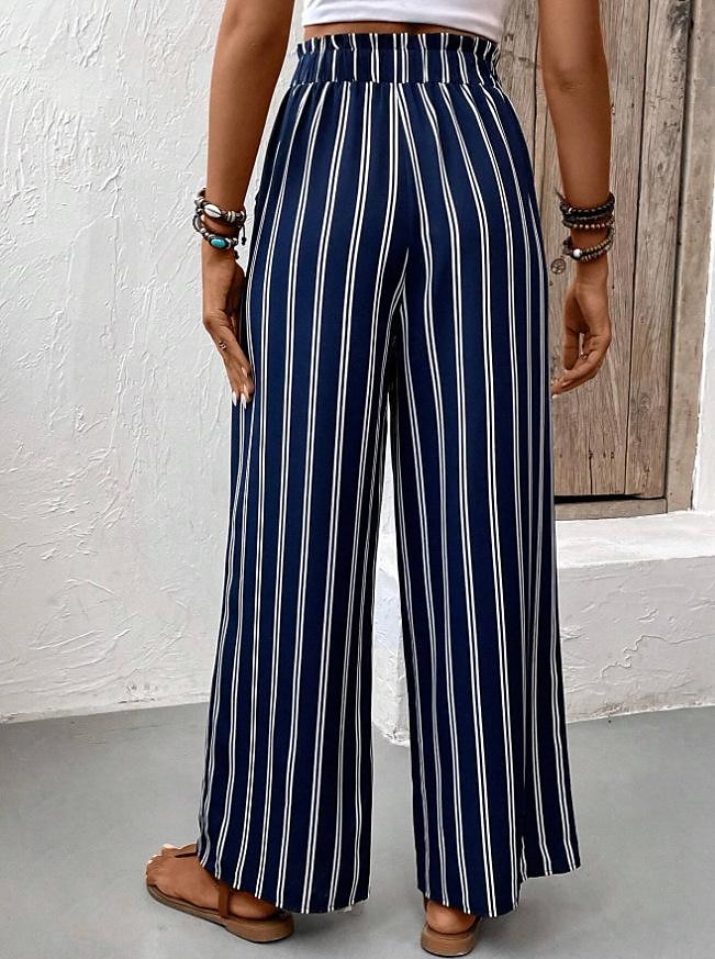 Dames Breed Been Broeken Casual / Dagelijks Lang Gestreept Breed Been Opdrukken Ademend Comfortabel Micro-elastisch Kantoor / Formeel Marineblauw Lente zomer Normale pasvorm 2025 - $22.99 –P4