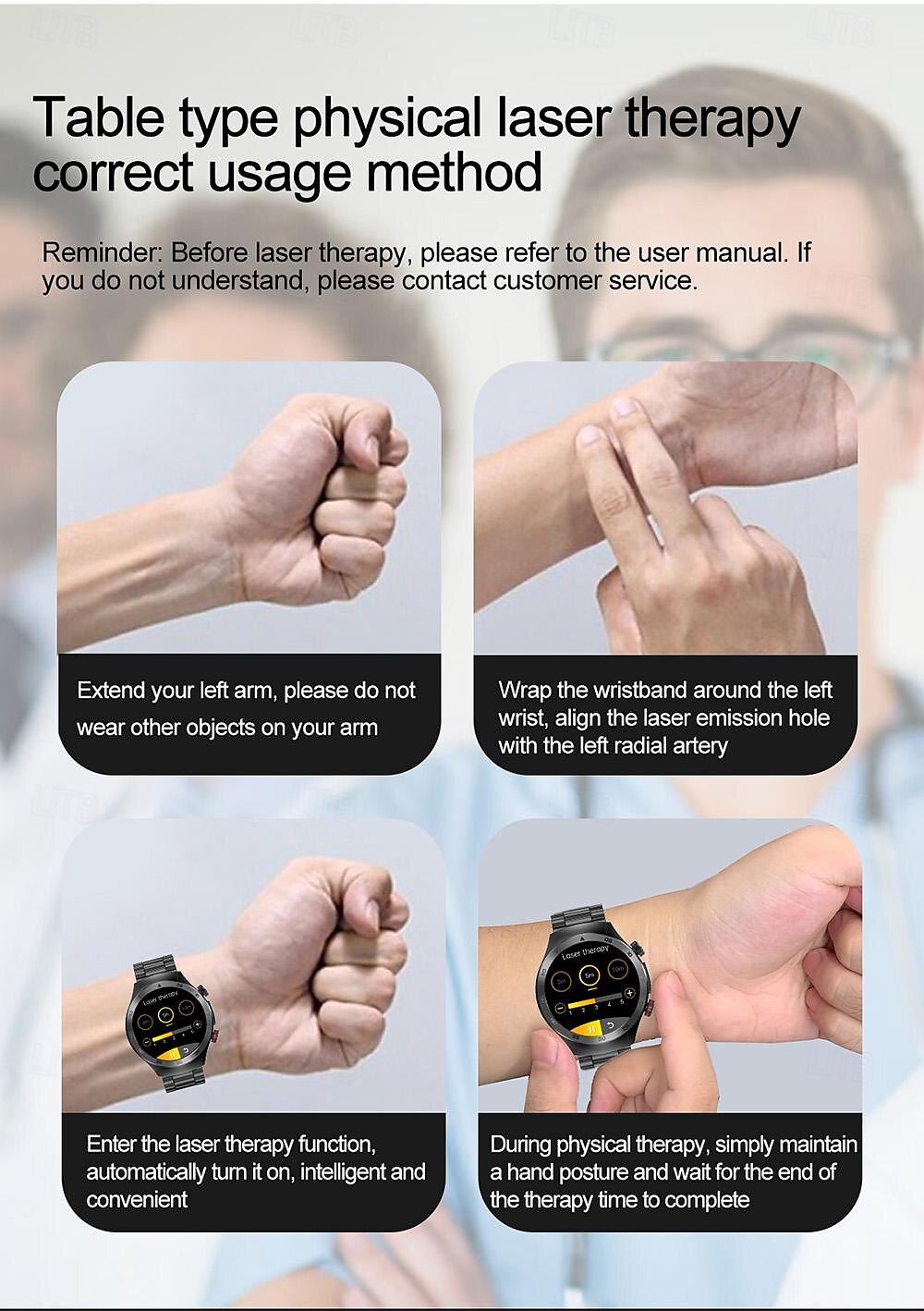 Laser Physiotherapy Blood Glucose Smart Health Watch Fitness Running Watch Bluetooth Temperature Monitoring Pedometer Compatible with Android iOS Women Men IP67 Waterproof 2025 - $97.99 –P6