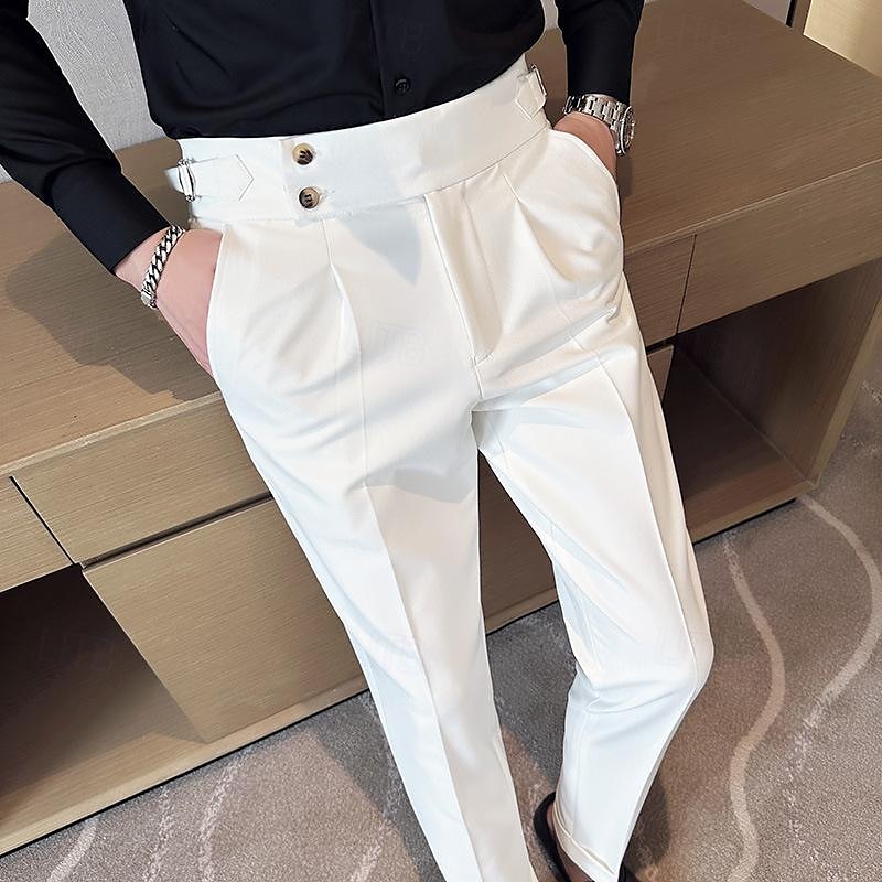 Men's Graduation Dress Pants Trousers Suit Pants Gurkha Pants Pocket Plain Comfort Breathable Outdoor Daily Going out Fashion Casual Black White 2026 - $53.99 –P1