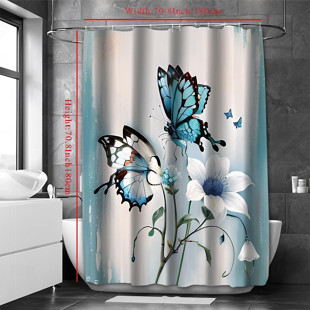 Pillangó fürdőszobai dekó 4 db-os zuhanyfüggöny szett 180cm*180cm(70"*70") fürdőszobai szettek modern otthoni fürdőszobai dekoráció fürdőszőnyeg U alakú és WC fedél szőnyeg 12 kampóval 2025 - $41.99 –P5