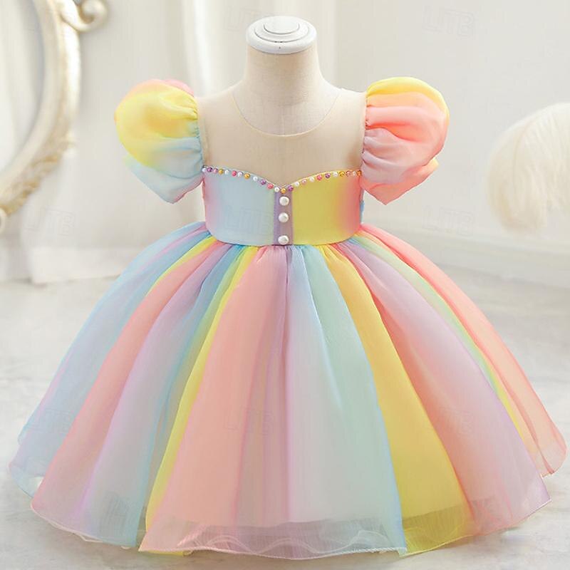 Tout-petit Fille Robe de Soirée Arc-en-ciel Manche Courte Mariage Soirée Mignon Princesse Polyester Été Printemps 3-7 Ans Multicouleur de 2025 ? $25.99 –P1