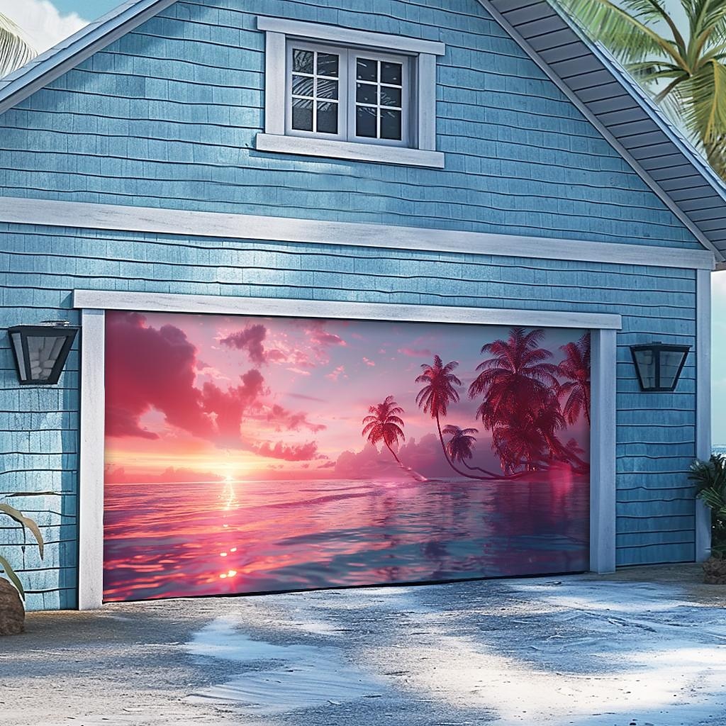 letnie wakacje na plaży baner na osłonę drzwi garażowych piękna duża dekoracja tła na zewnętrzne drzwi garażowe dekoracje ścienne domu impreza impreza parada 2025 - $33.99 –P4