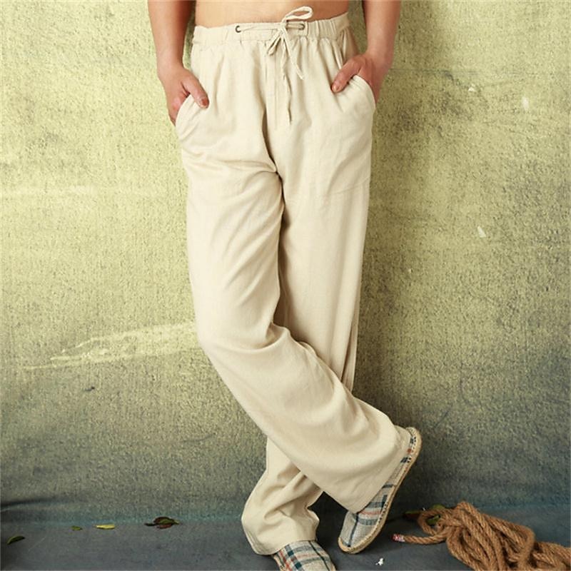 Men's Linen Pants Trousers Summer Pants Beach Pants Pocket Drawstring Elastic Waist Plain Comfort Breathable Vacation Daily Holiday Hawaiian Boho ArmyGreen Black 2025 - $21.99 –P6