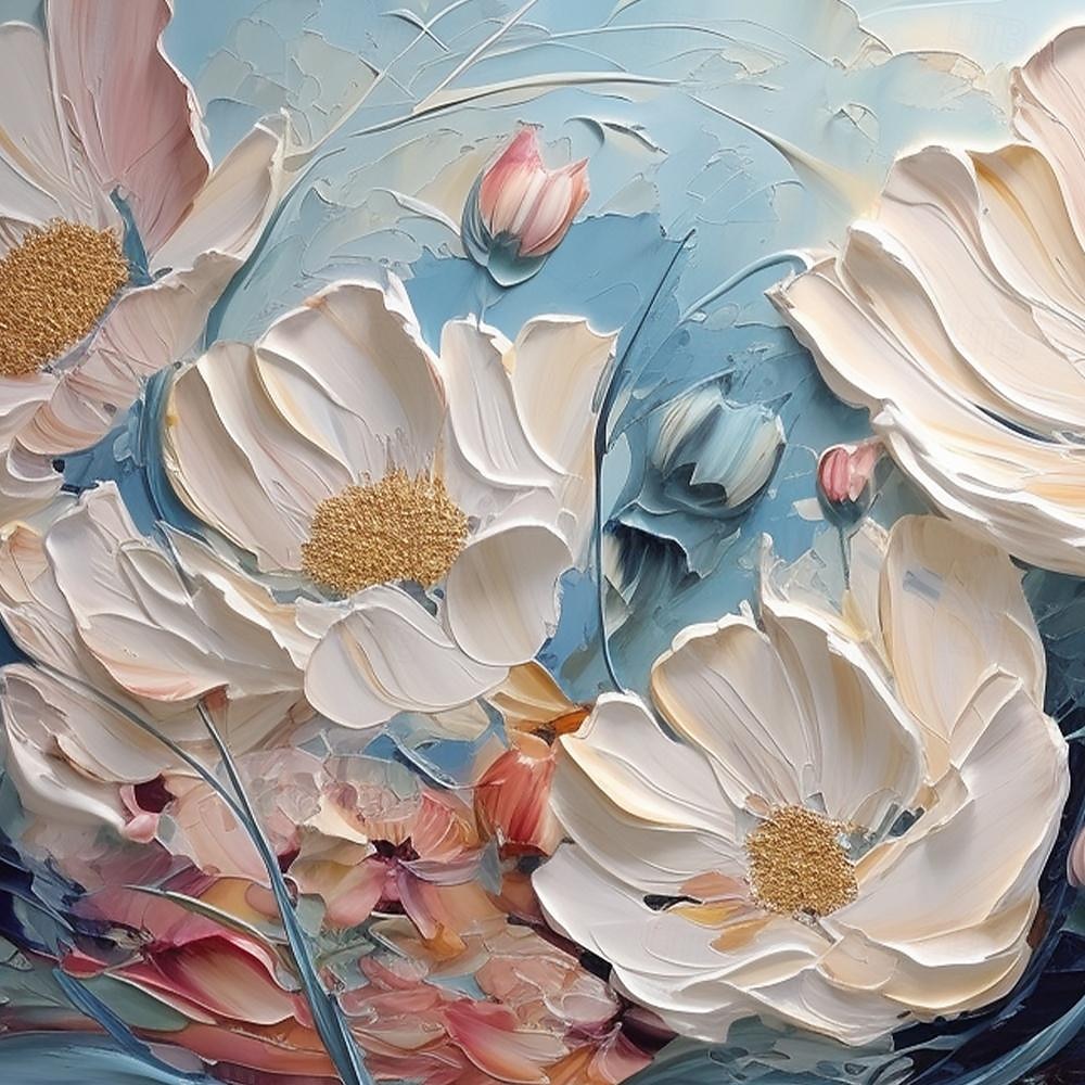 Peinture à l'huile de fleur blanche originale faite à la main sur toile décor d'art mural rose peinture de fleur de texture épaisse pour la décoration intérieure avec cadre étiré/sans peinture de de 2025 ? $139.99 –P3